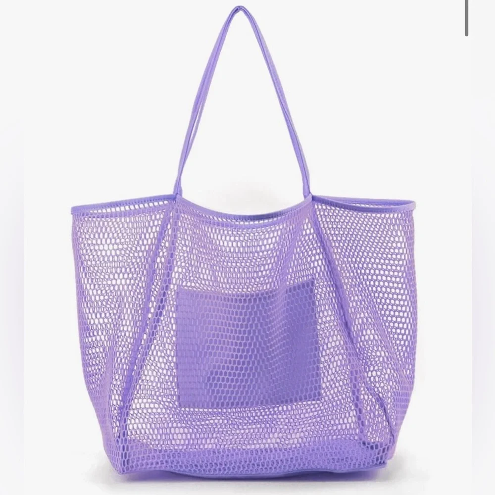 HOXIS Meshβ Beach Tote Women's Shoulder Bag LG Minimalist Purse Handbag Purple π - Picture 6 of 8